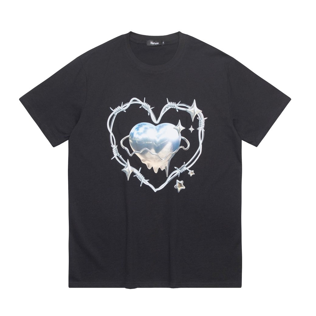 ANNX] Glittering heart front design Y2k style short sleeve T