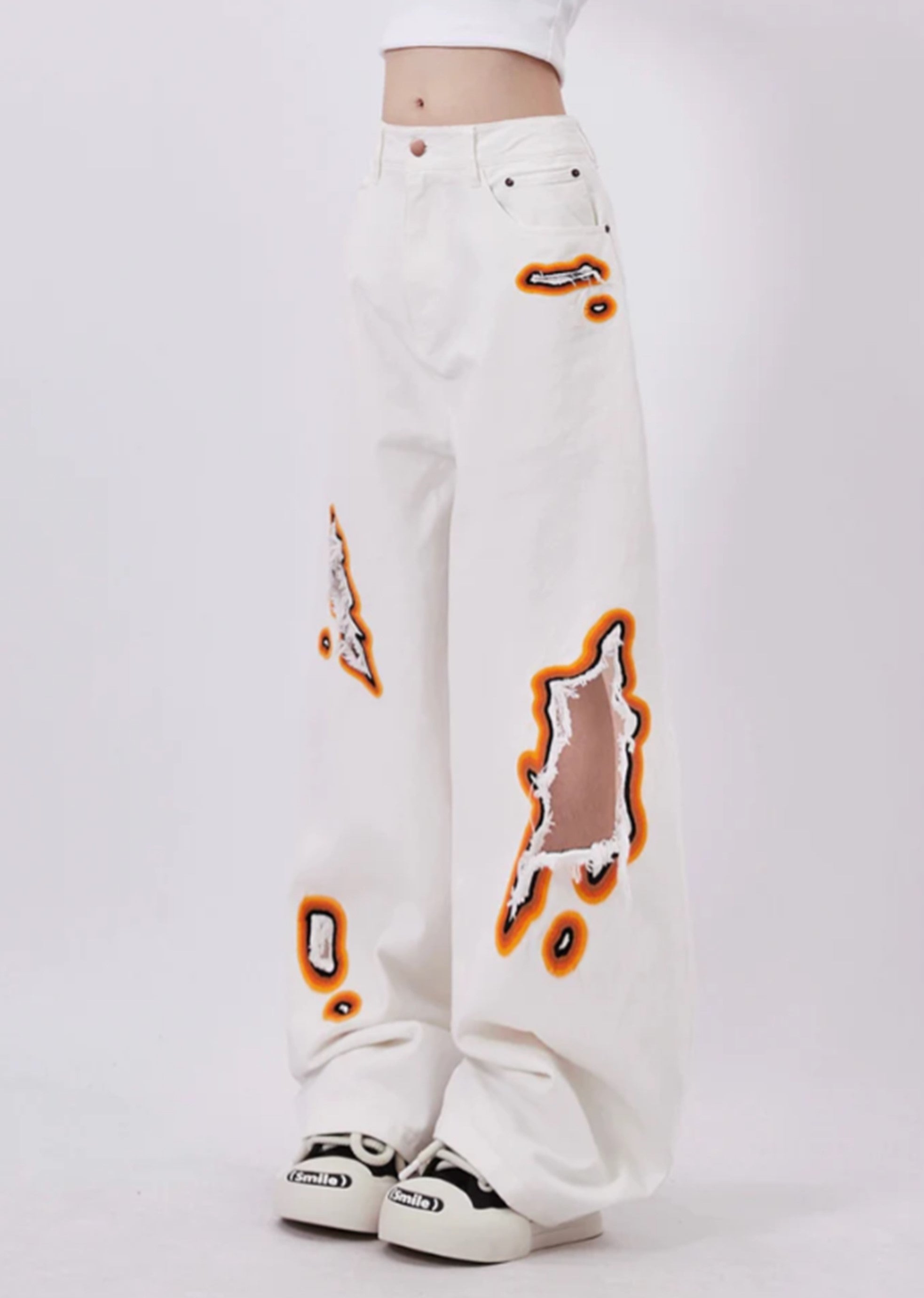 Rayohopp] Overflame style distressed wide silhouette pants
