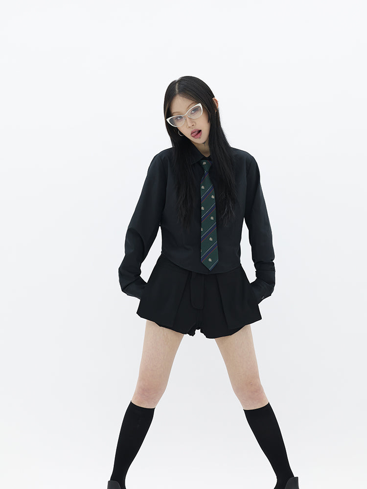 FUZZYKON】2color anti-wrinkle simple short-length shirt FK0008 
