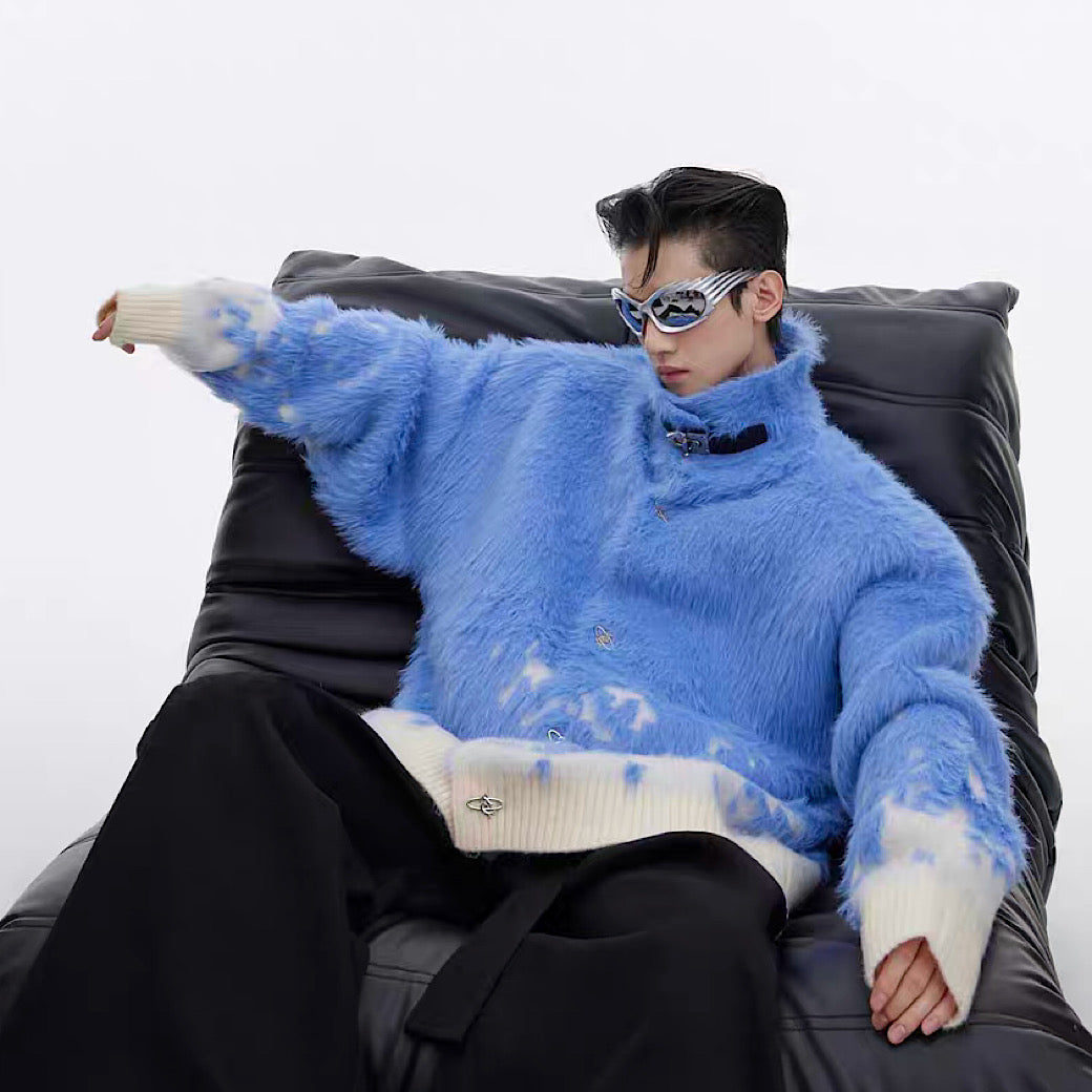 Culture E】Gradient flame color one zipper knit sweater CE0099 
