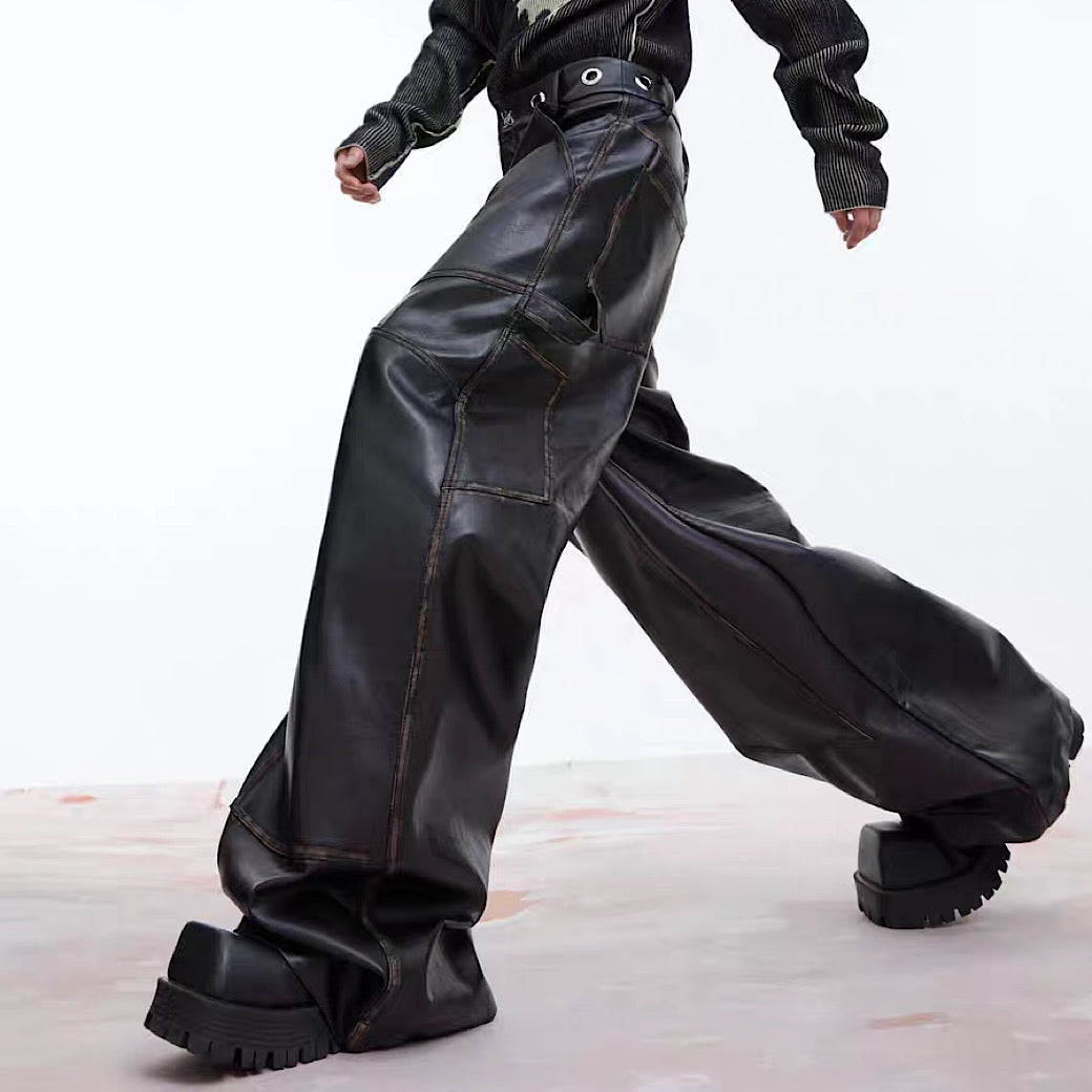 Culture E] Vintage Straight Line Design Leather Pants CE0105 – HI 