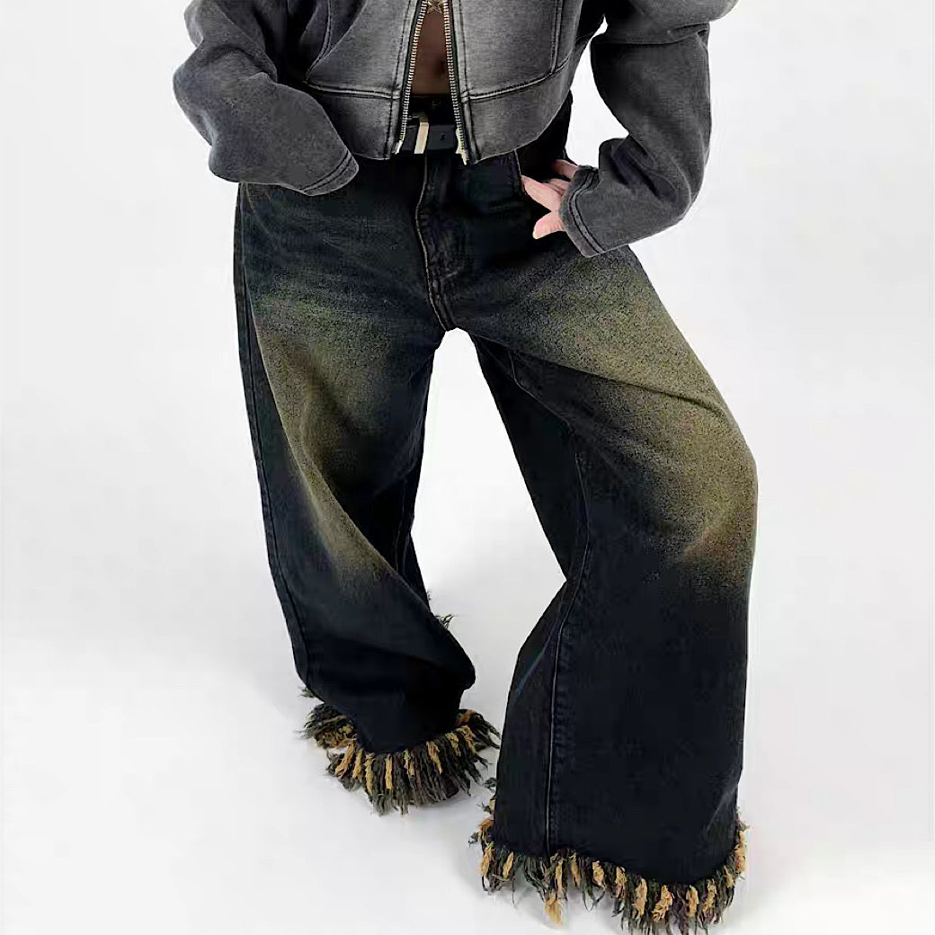 Rouge] Sleeve ruffle distressed grunge denim pants RG0011 – HI-LANDER