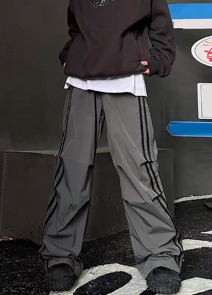 H GANG X] Tuck rain silhouette double line sporty pants HX0024