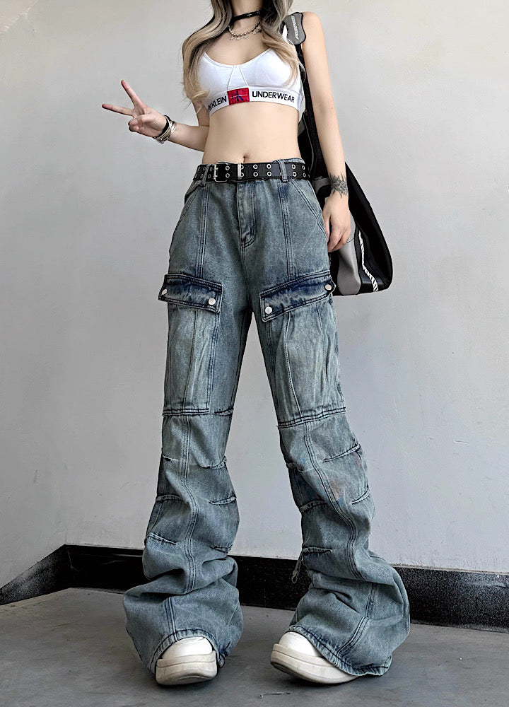W3] Loose silhouette wide flare style ard denim pants WO0029 – HI  
