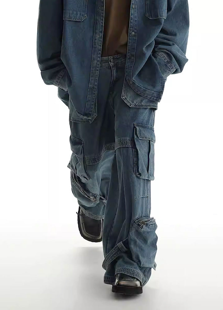 Multi-Pocket Vintage Baggy Cargo Jeans