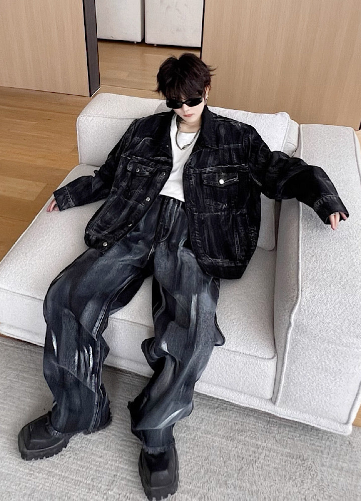 BTS V Photos: Styling denim jacket and black latex pant