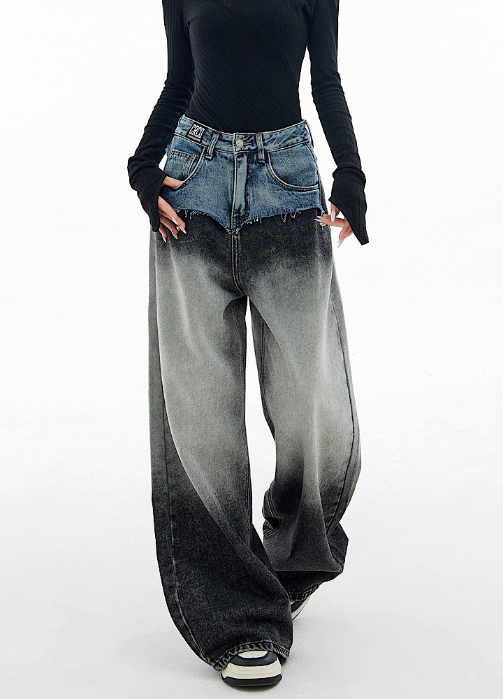 EDX] Double gimmick fabric design grade washed denim pants EX0021