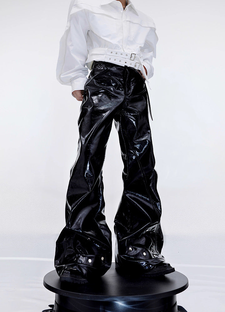 Culture E】Waist cross gimmick leather high wide pants CE0084 – HI ...