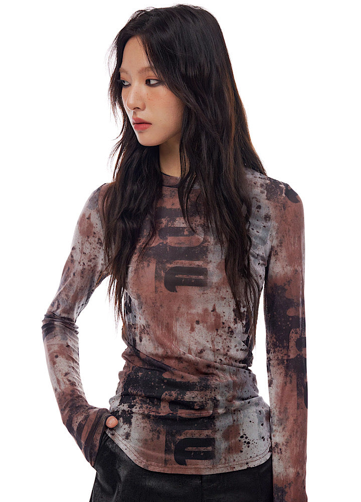 THELIGHT] Grunge random color tight silhouette long sleeve T-shirt
