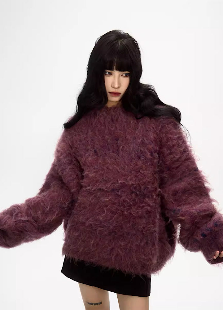 People Style】Mohair voluminous wide silhouette brushed knit 