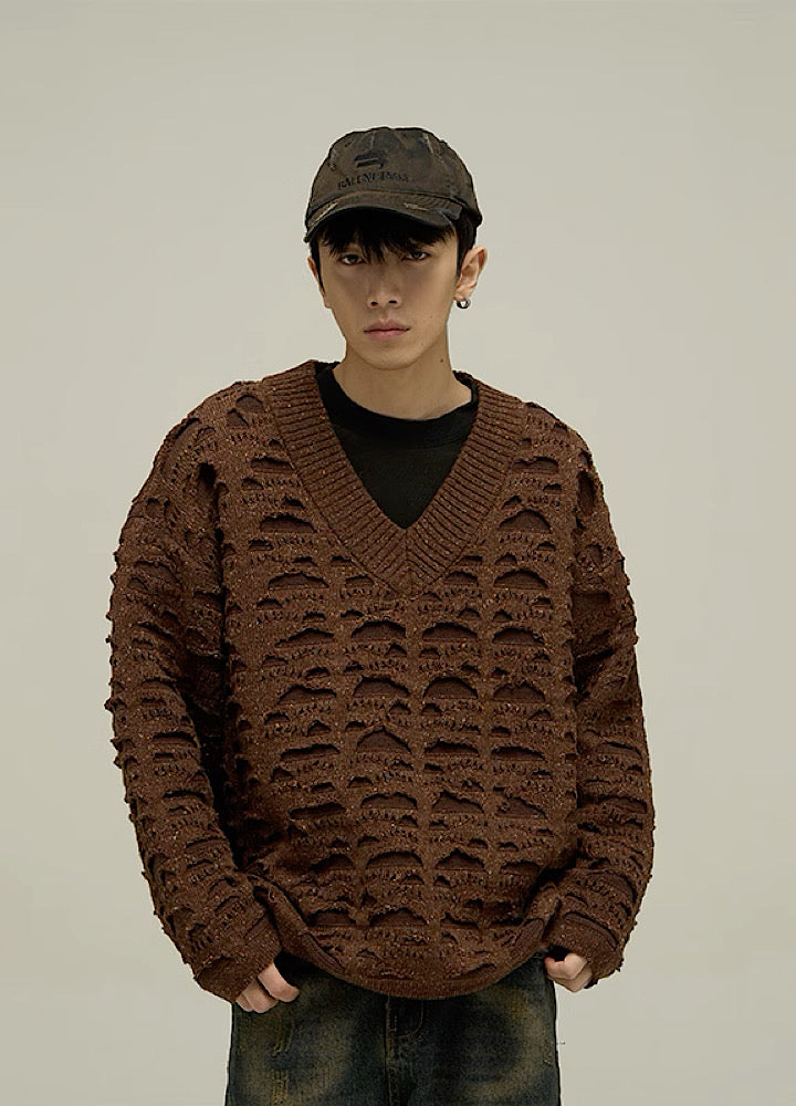 [9/11 new item] Middle damage design gap road knit HL2954