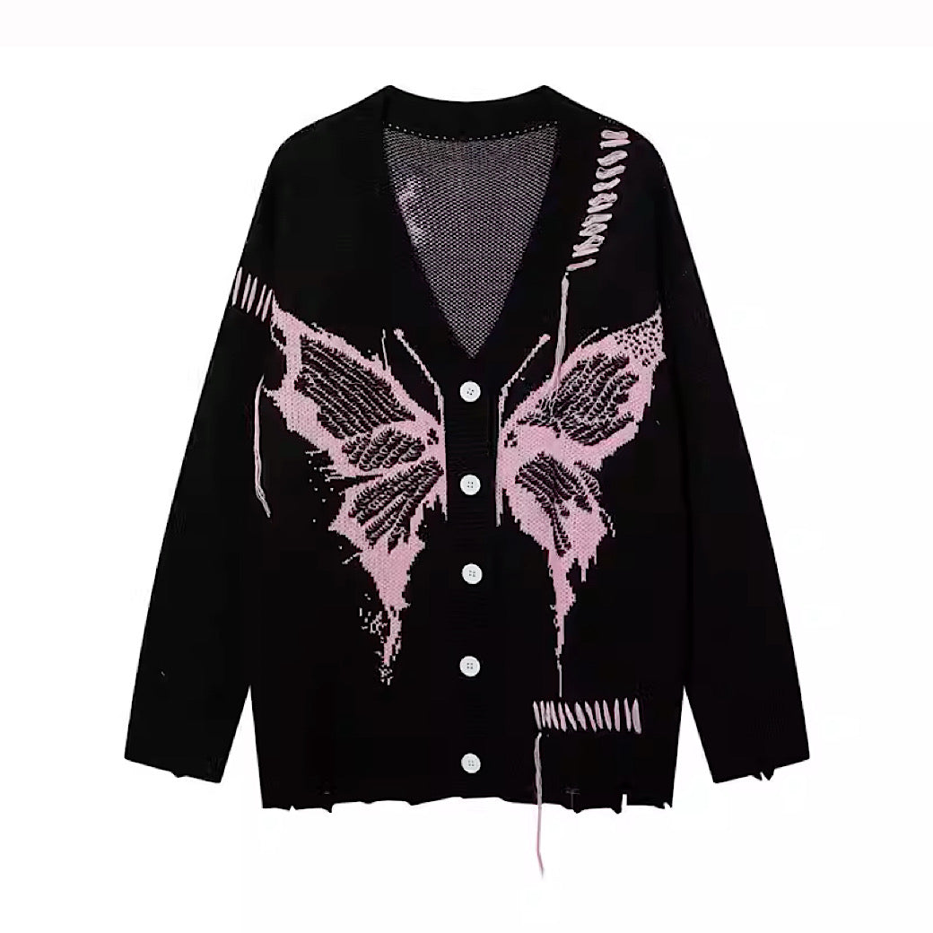 NIHAOHAO】Butterfly over design pastel color damage cardigan