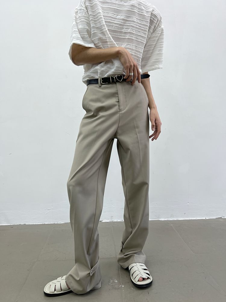 Yghome】Calf button design high waist loose drape pants YH0004