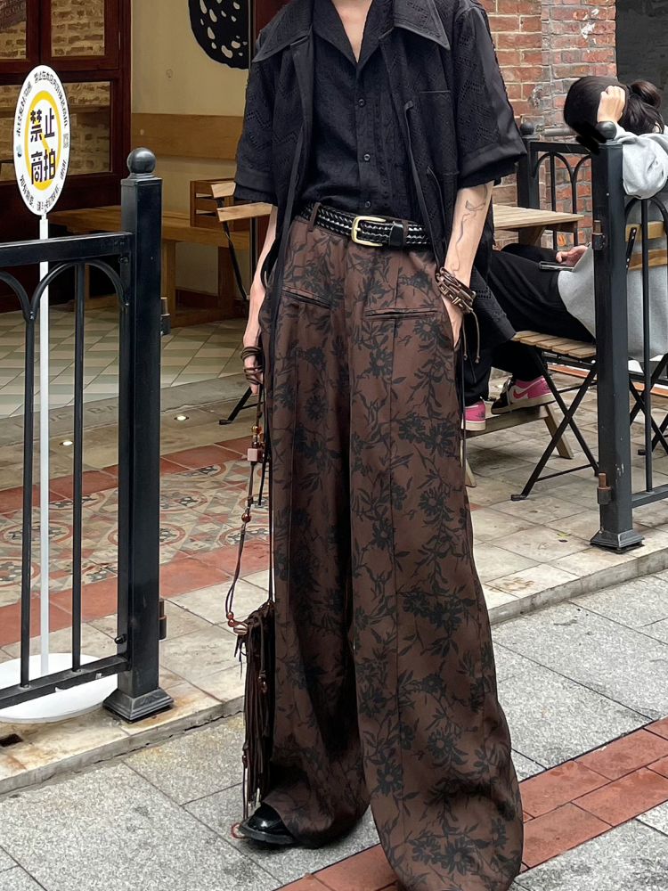 [Sleeping] Retro floral pattern wide leg pants SL0001