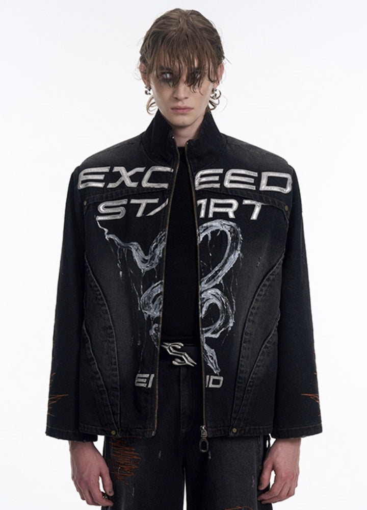 STARTEXCEEDEND】Front wiper design denim tight silhouette jacket  