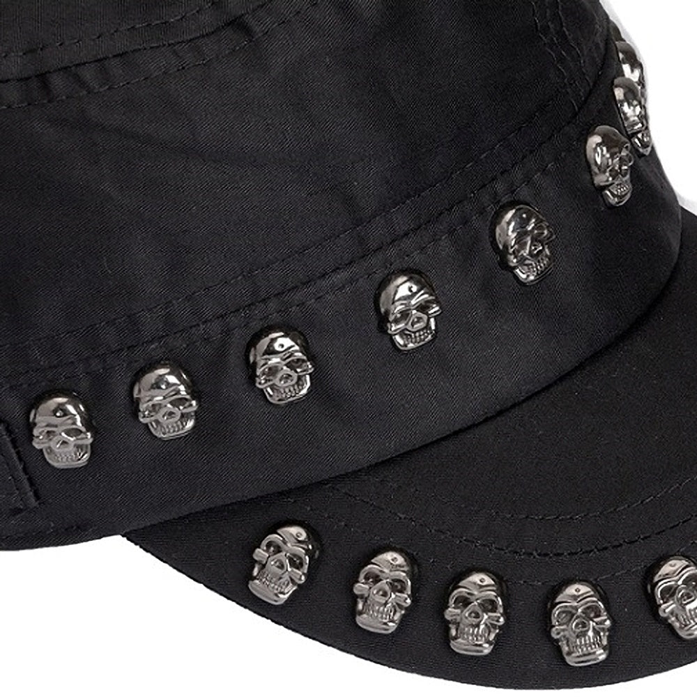 【WORLD WIDE】Skull metal patch black design hunting cap  WI0005