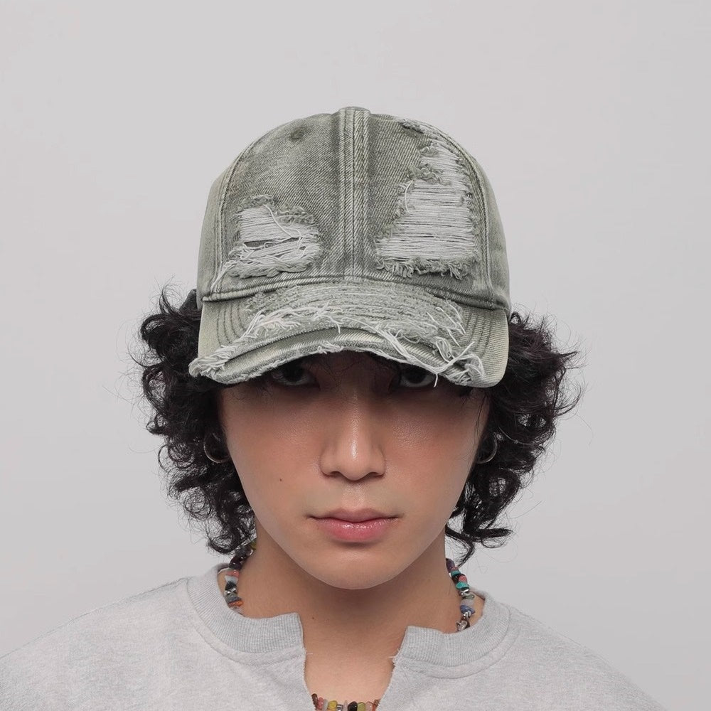 【WORLD WIDE】Villain Eye Distressed Denim Design Cap  WI0008