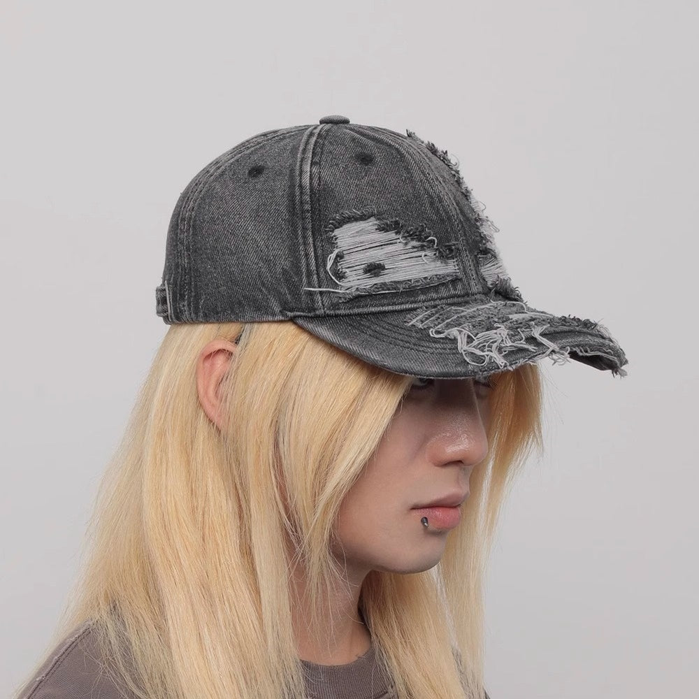 【WORLD WIDE】Villain Eye Distressed Denim Design Cap  WI0008