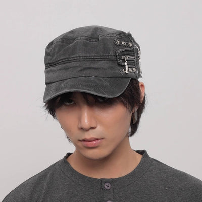 【WORLD WIDE】Cross-zip design denim style cap  WI0006