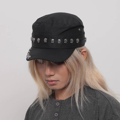 【WORLD WIDE】Skull metal patch black design hunting cap  WI0005