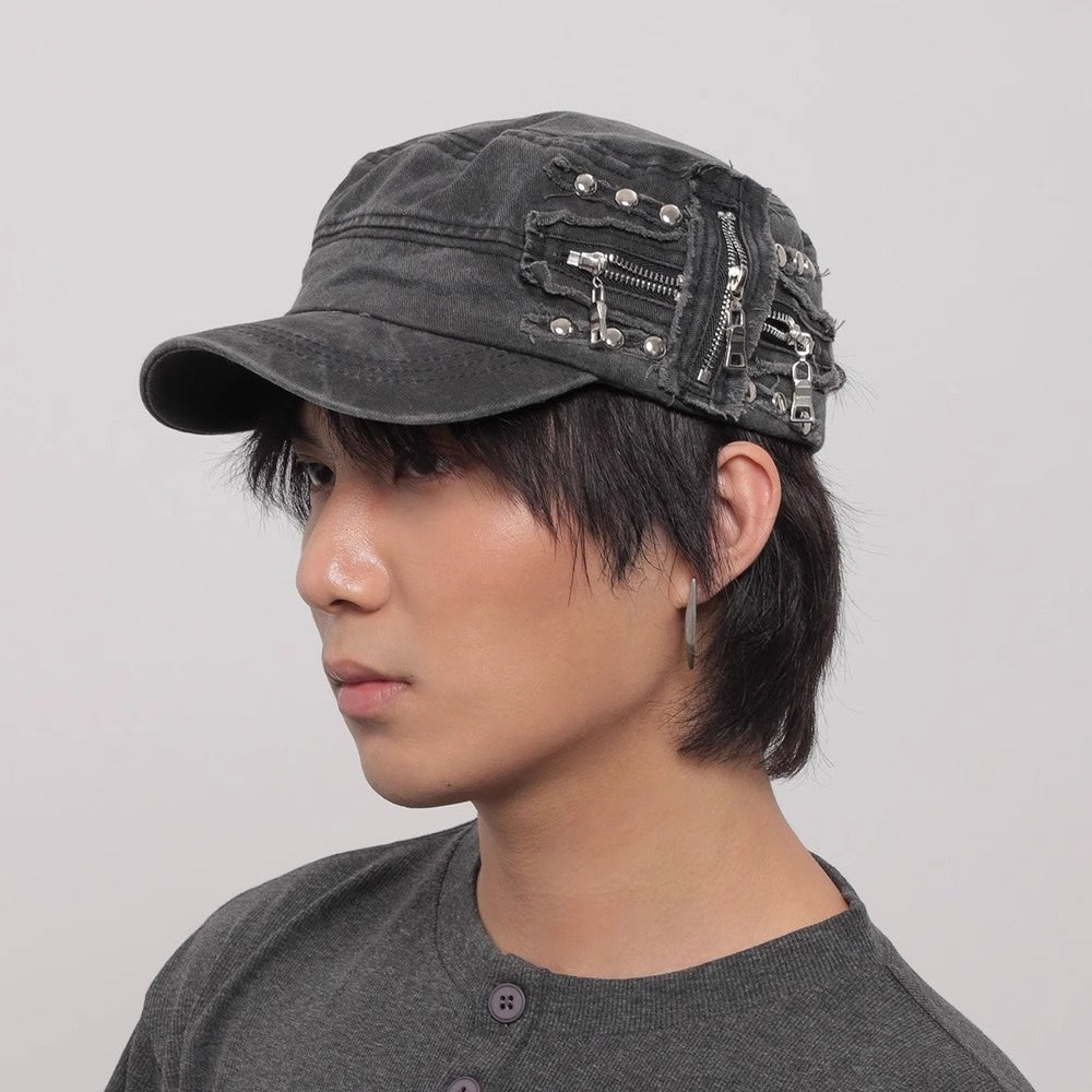 【WORLD WIDE】Cross-zip design denim style cap  WI0006