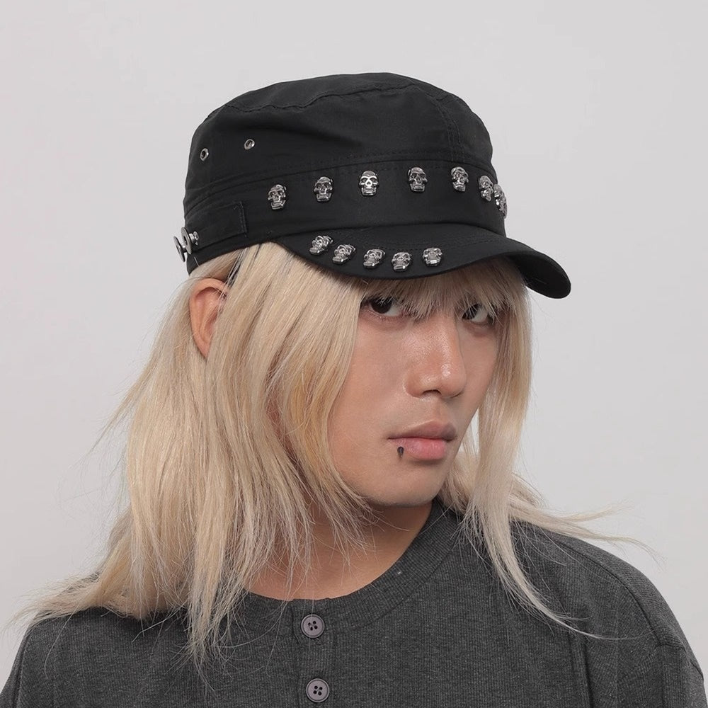 【WORLD WIDE】Skull metal patch black design hunting cap  WI0005