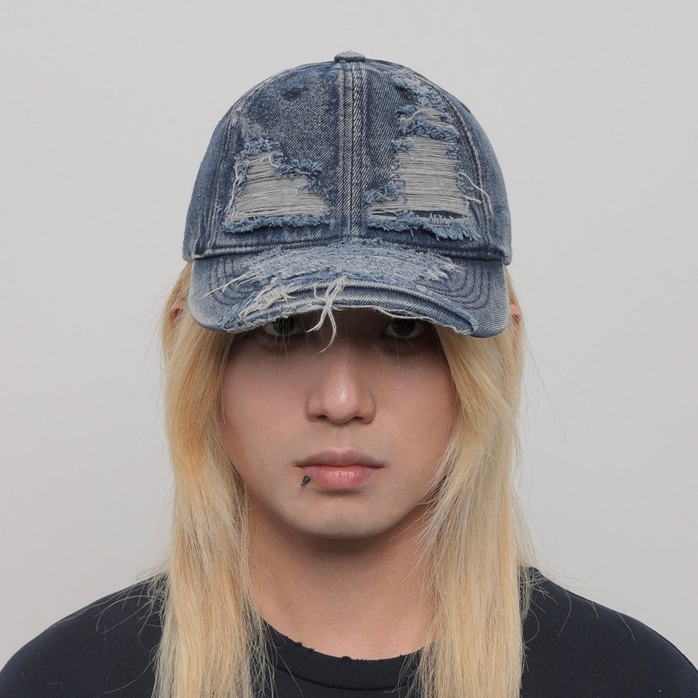 【WORLD WIDE】Villain Eye Distressed Denim Design Cap  WI0008