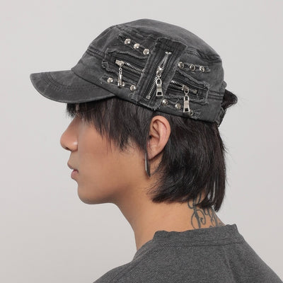 【WORLD WIDE】Cross-zip design denim style cap  WI0006