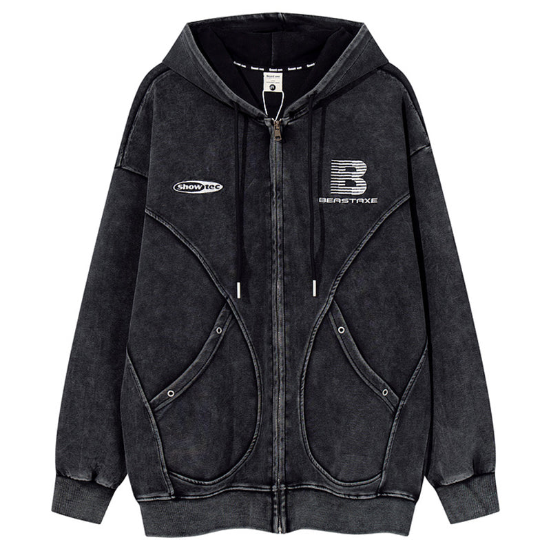 【ROMECL】Special line design mid-wash full zip hoodie  RM0011