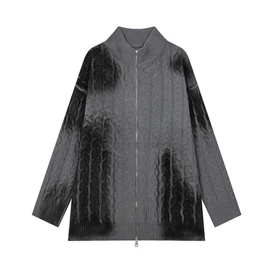 【NIUGULU】Gimmick Washed High Neck Silhouette Zip Knit Sweater  NG0042