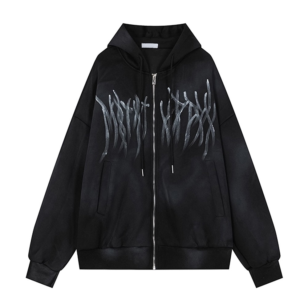 【NIUGULU】Subculture Initial Design Wash Style Full Zip Hoodie  NG0044