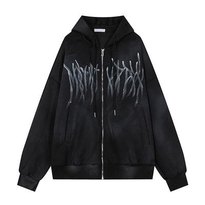 【NIUGULU】Subculture Initial Design Wash Style Full Zip Hoodie  NG0044