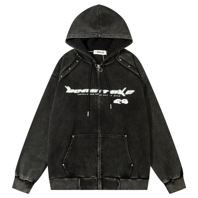 【ROMECL】Front initial design dark hoodie  RM0008