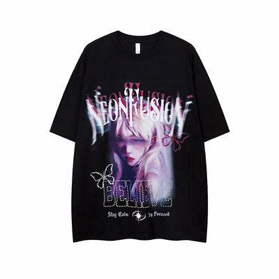 【NIHAOHAO】Distortion Graphic Girl Design Geometric Short Sleeve T-shirt  NH0098