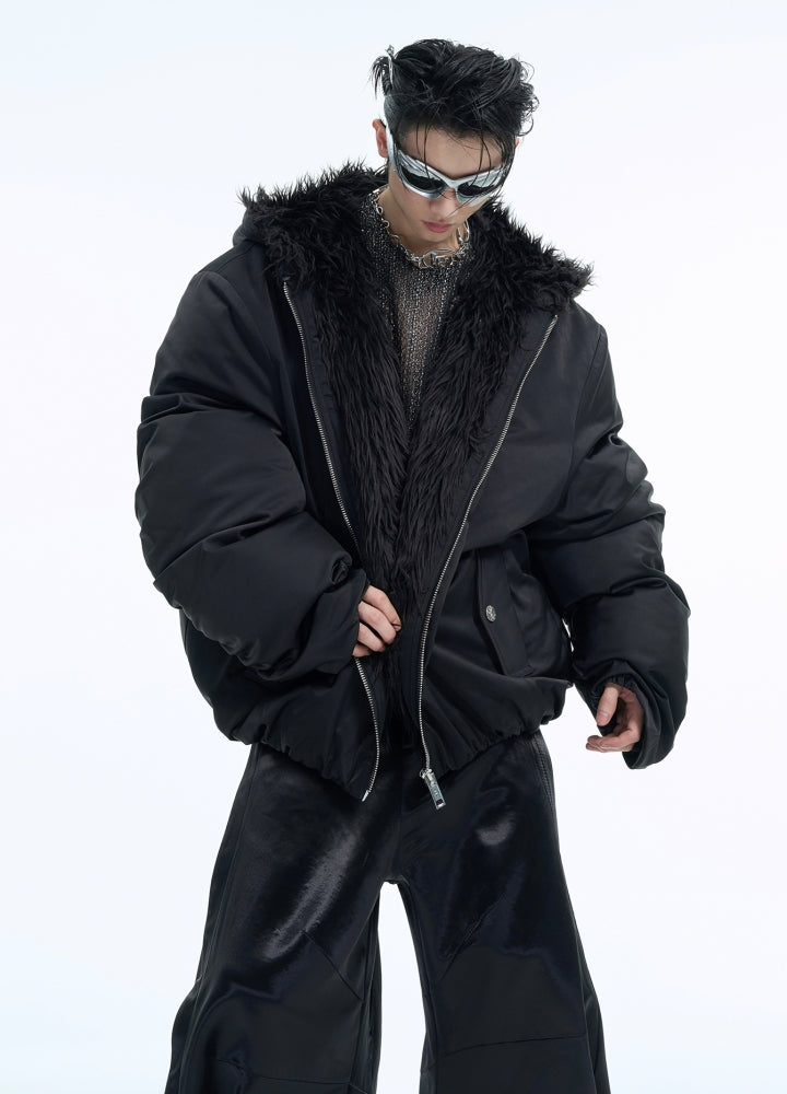 【Culture E】Thick silhouette down style fur hoodie style jacket  CE0169