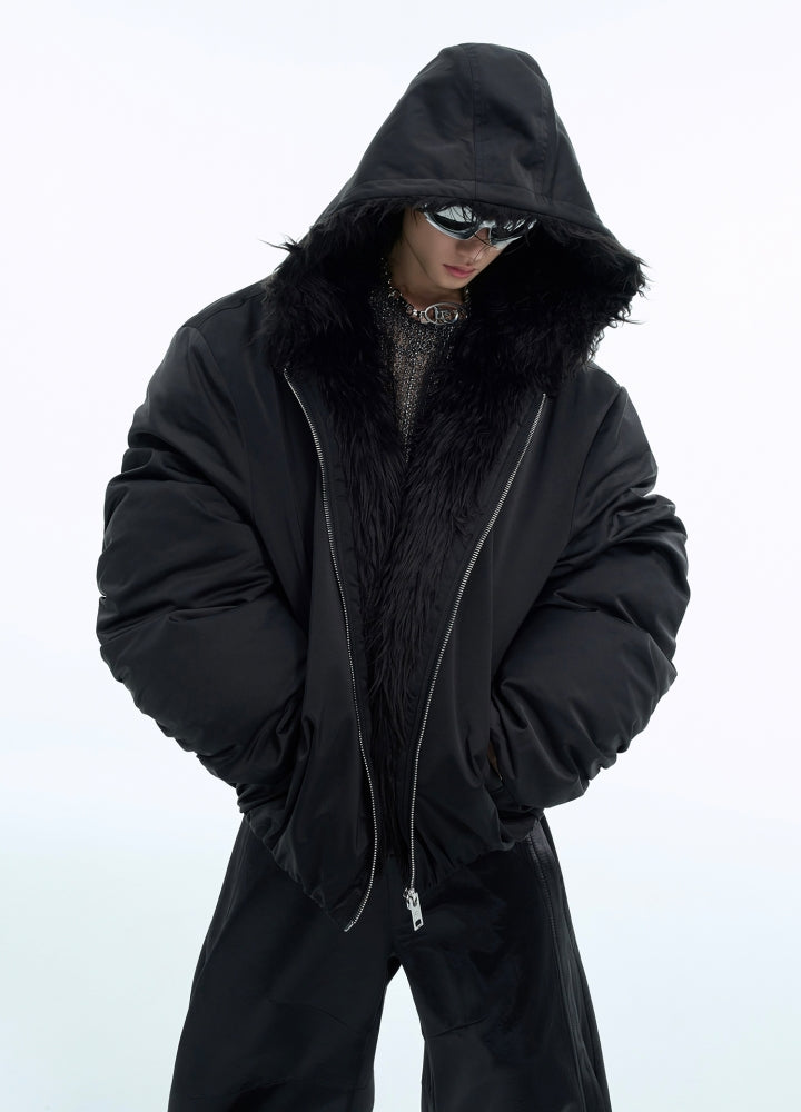 【Culture E】Thick silhouette down style fur hoodie style jacket  CE0169