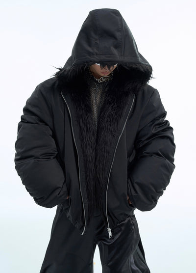 【Culture E】Thick silhouette down style fur hoodie style jacket  CE0169