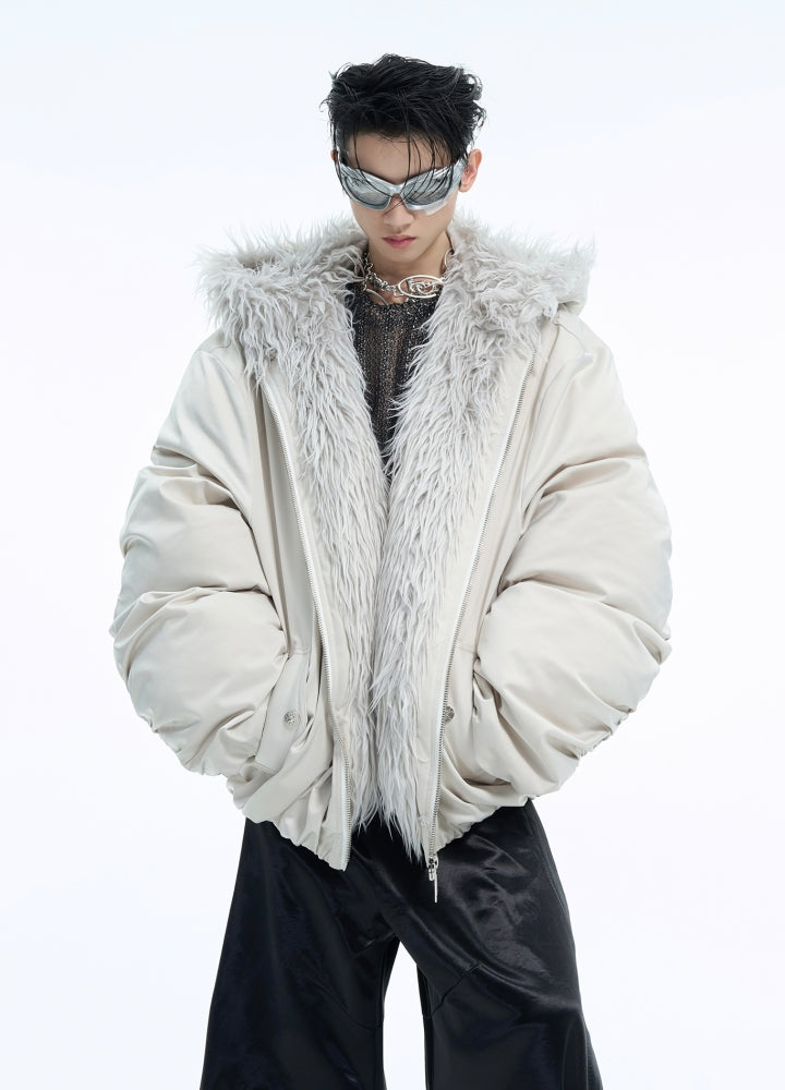 【Culture E】Thick silhouette down style fur hoodie style jacket  CE0169