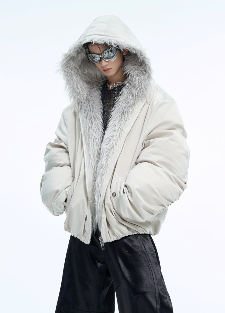 【Culture E】Thick silhouette down style fur hoodie style jacket  CE0169