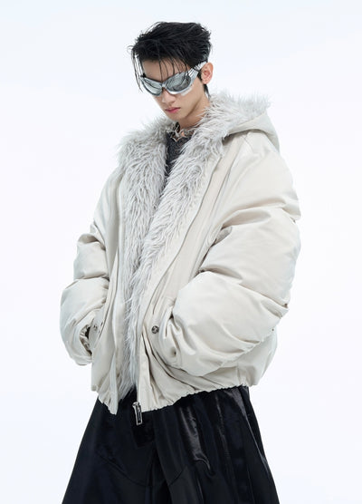 【Culture E】Thick silhouette down style fur hoodie style jacket  CE0169