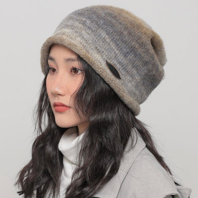 【WORLD WIDE】Mid-length slash damage gradient beanie  WI0002