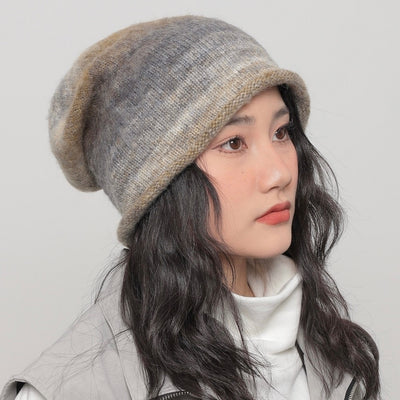 【WORLD WIDE】Mid-length slash damage gradient beanie  WI0002