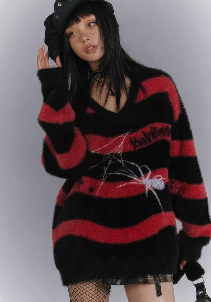 【YUKAHOUSE 】Subculture style spider design red border knit  YO0013