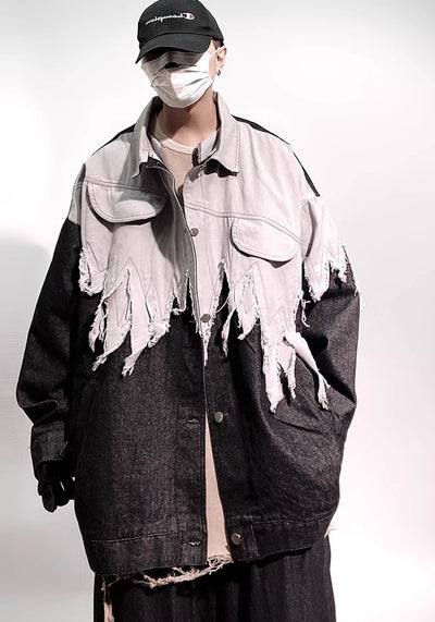 【UUCSCC】Gradient-style distressed monotone design denim jacket  US0070