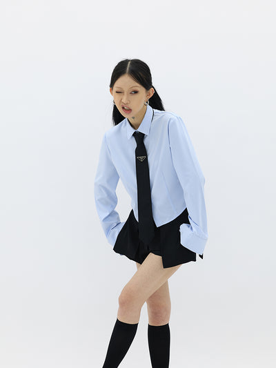 【FUZZYKON】2color anti-wrinkle simple short-length shirt FK0008
