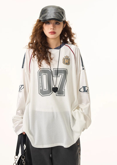 【H GANG X】Front number initial design sporty gaming long sleeve T-shirt  HX0062