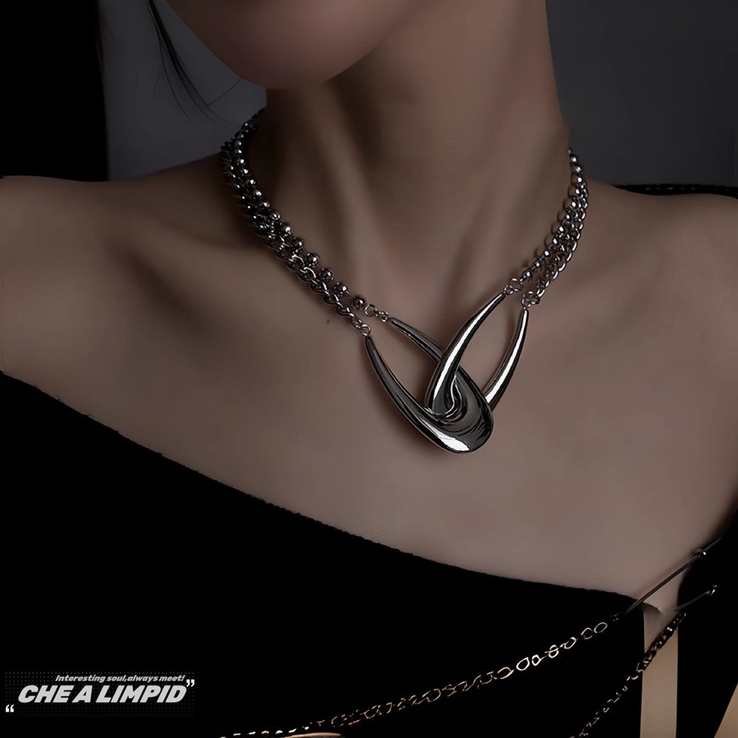 【CHEALIMPID】Double cross booking safety pin style silver necklace  CL0002