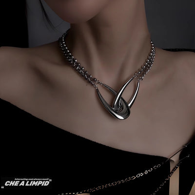 【CHEALIMPID】Double cross booking safety pin style silver necklace  CL0002