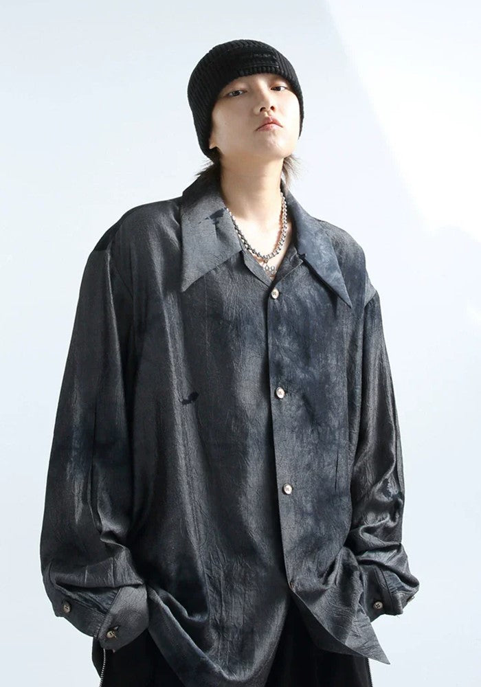 【GRNL】Dull navy color washed style long sleeve shirt  GN0003