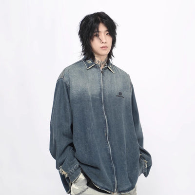 【Mz】Gradient navy vintage denim shirt  MZ0035